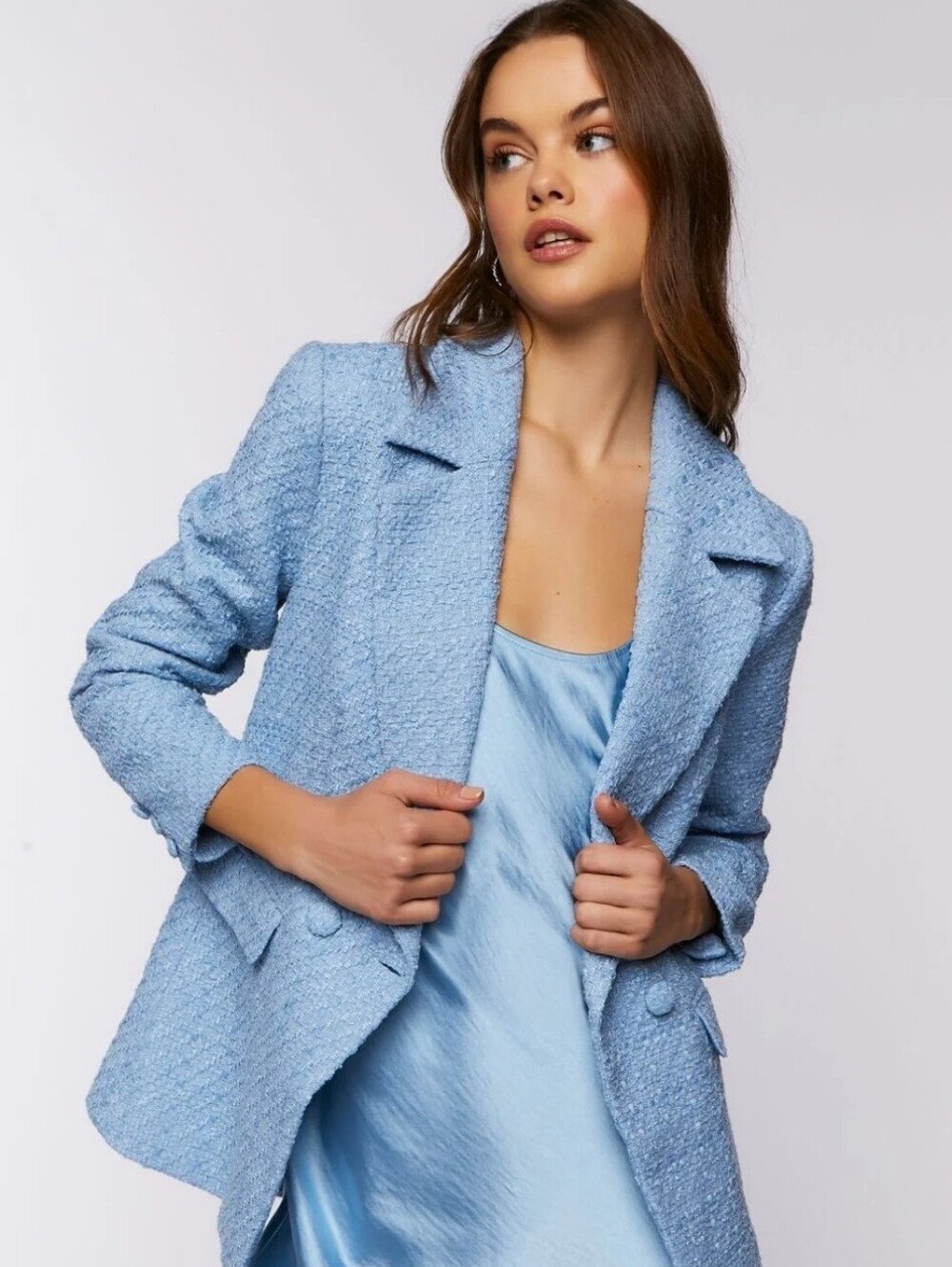 Forever 21 Pale Blue Tweed Jacket Label Detail